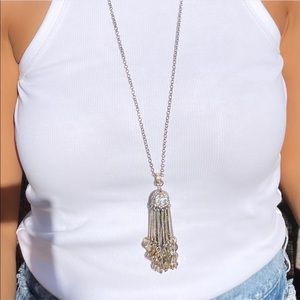 Loft Antique Gold Pendant Necklace with Crystal Tassels